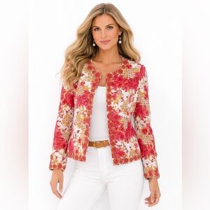 Boston Proper Floral Appliqué Blazer Rose Embroidered Romantic Statement 8